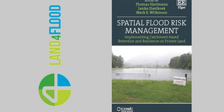 Logo LAND4FLOOD and book cover of Spatial Flood Risk Management